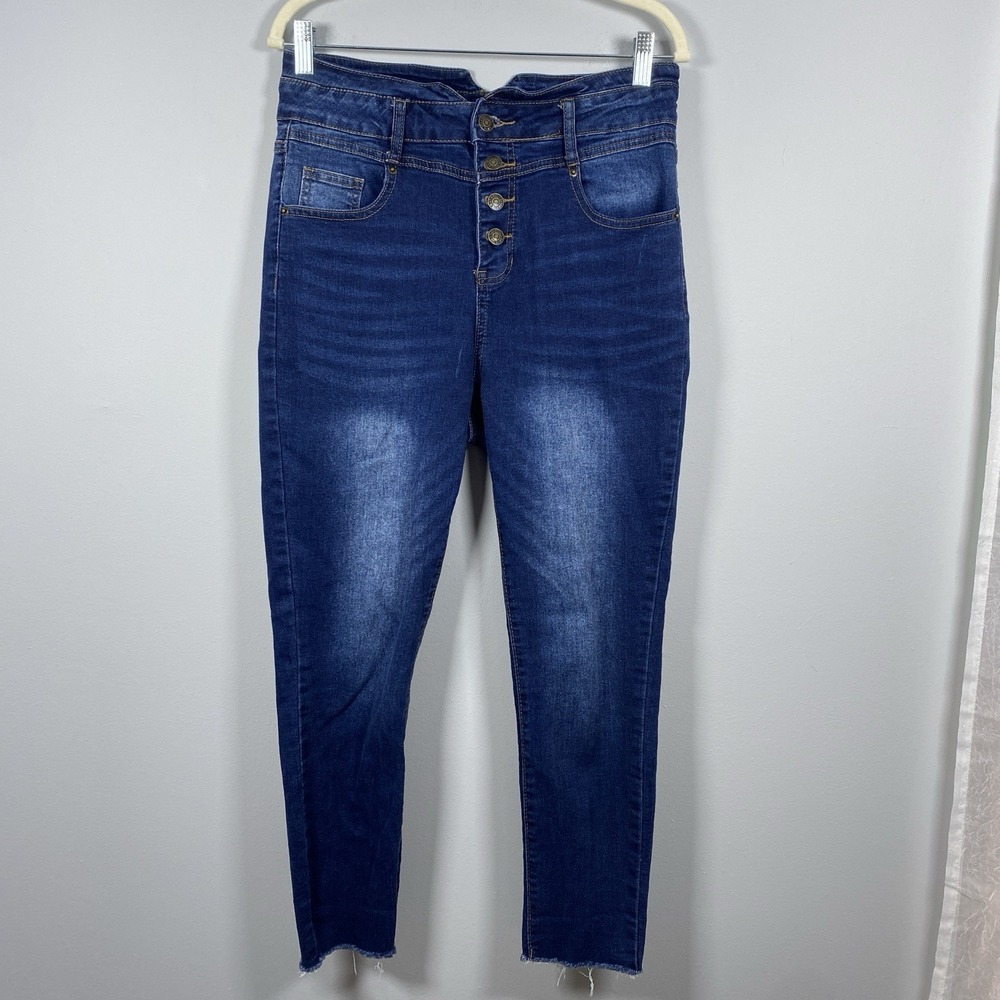 Satin Doll Jeans Women's 10P Blue Dark Wash High Rise Skinny Jeans Raw Hem‎